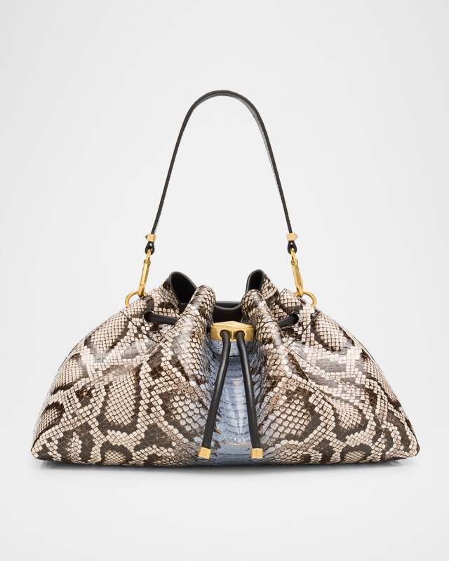 Bon Bon Python-Print Leather Bucket Bag